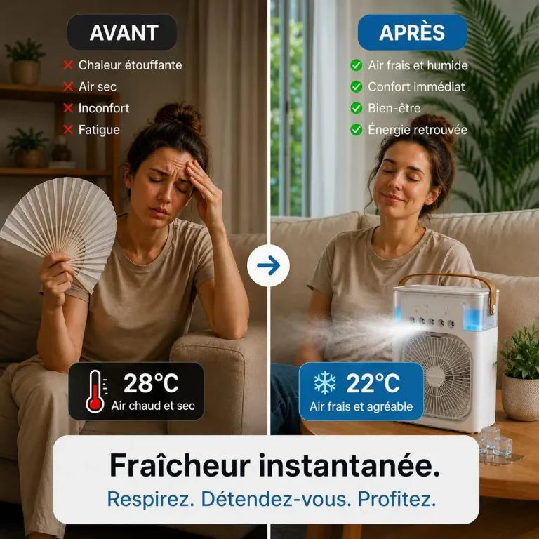 AirFlow | Climatiseur Portable 3-en-1 avec Brumisateur & Humidificateur USB